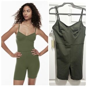 NWT Wilfred Aritzia Wherever Bustier Romper Fatigue Green Bodysuit Sz Large New